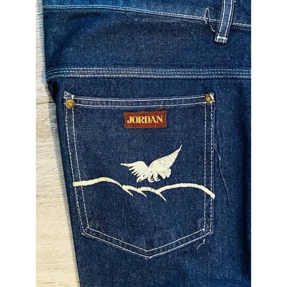 Vtg 80s Mens Jeans Jordan Denim Dark Wash Baggy Graphic Skater 40
